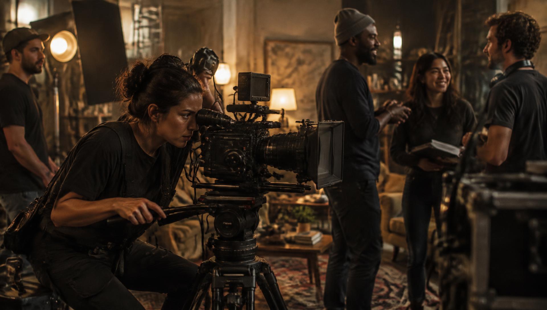 A film crew creating together on set